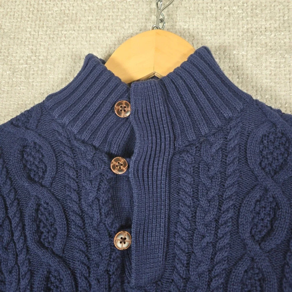 Hope & Henry Boys Navy Blue Organic Cotton Cable Knit Mock Neck Sweater‎ Size L